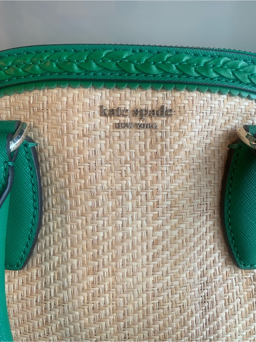 Kate Spade Reiley Raffia Satchel Green Straw Summer Crossbody Satchel - Picture 9 of 11